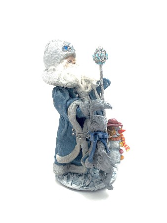 Авторская кукла Дед Мороз синий кафтан 'С зайцем и снеговиком'