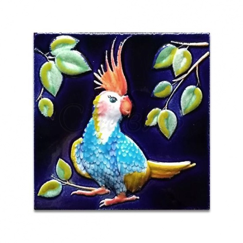 Изразец керамический 'Попугай' цветной 10х10 см
