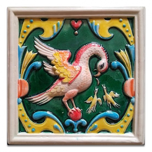 Изразцовая плитка 'Птица с птенцами 20х20' цветной фон