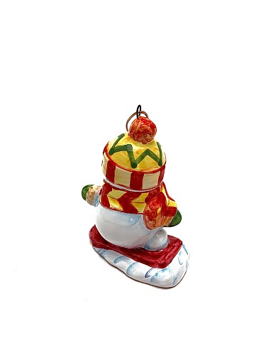 Керамическая ёлочная игрушка 'Снеговик-сноубордист'